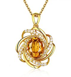 Real 18K Gold 2 s Topaz Pendant Women Luxury Yellow Gemstone 18 K Necklace Crystal Jewelry Womens Accessoires 240517