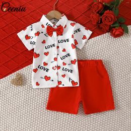 Clothing Sets Ceeniu 1-5Y Boy's Valentines Day Outfit For Kids Allover Love Print Necktie Shirts And Red Shorts Baby Costume