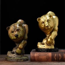 Resin Black Bear Head Figurines for Desktop Entry Interior Animal Object Statues Home Office Tabletop Decor Ornament 240523