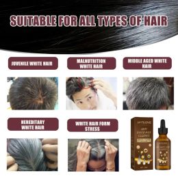 Gray White Hair Treatment Serum Liquid White To Black Natural Color Repair Nourish Product Anti Loss Hair Care Men Women