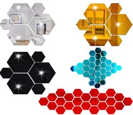 12PCsSet 3D Hexagon Mirror Sticker Acrylic Wall Decoration Home Decoration Accessories for Living Room Art Wallpaper Stickers1844295