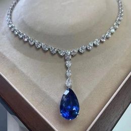 Wertvolle Sapphire Diamond Chocker Halskette 100% real 925 Sterling Silber Hochzeit Anhänger Halsketten für Frauen Versprechen Schmuck JQOQT