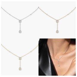 Pendant Necklaces S925 sterling silver square Water drop shaped pendant necklace tassel necklaces elegant charming Jewellery engagement wedding gift Q240525