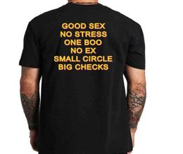 Designer Funny T Shirts Good Sex No Stress One Boo No Ex Small Circle Big Checks T Shirt Letter Print TShirt Back EU Size Cotton S2141377