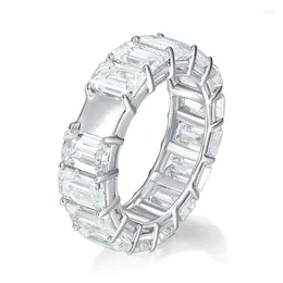 Cluster Rings 925 Silver 4x6mm D Colour Emerald Cut Moissanite Eternity Ring Wedding Band For Women Girls Fine Jewellery Mosan Diamond Patry