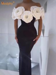 Casual Dresses Modphy Elegant Splicing 3D Flowers Bandage Maxi Dress Sexy Off Shoulder Sleeveless Women Celebrity Evening Party Gowns 2024