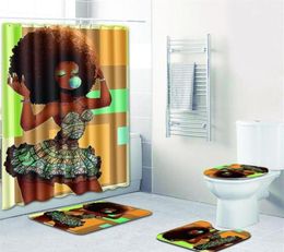 bathroom sets carpet rug Shower curtain African woman Toilet seat cover bathroom nonslip carpet and shower curtain224S5432944