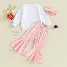 Clothing Sets Toddler Baby Girl Clothes Santa Embroidery Christmas Sweatshirt Top Velvet Flare Pants Winter Bell Bottom Set