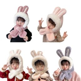 Girls Boys Winter Plush Scarf Hat Warm Earflap Caps Hats with Bunny Ears Decoraions for Kids 3-8 Year-old D14 22 Dropshipp