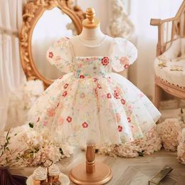 Cute embroidery Flower Girl Dresses Princess A Line Jewel Neck Cap Sleeve Mini Short Girls Pageant Communion Birthday 2024 Dress Children Party Kids Girl Ball Gowns