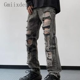 Men's Jeans American High Street Washed Distressed Ripped Korean Style Fashionable High-end Hip-hop Streetwear Pants Aesthetic