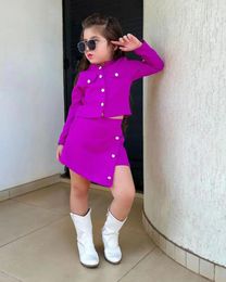 Clothing Sets 2024 Kids Girls Clothes 2Pcs 1-8Yrs Cargo Cropped Jacket Coat Suits Button Stripe Skirts Street Style Children's