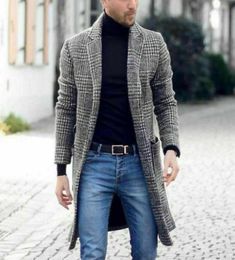 Inverno New Fashion Men039s Plaid Plus Size Survers Casual Casual Winter Fashion Gentlemen Long Casat Jacket Outwear High Quality7797432