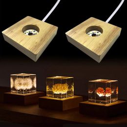 Resin LED Lights Display Base Wooden Lighted Base Stand for Laser Crystal Glass Resin Art