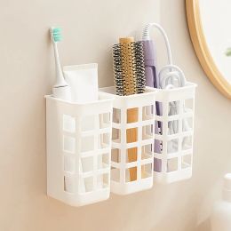 Hair Tool Organiser Wall Mounted Brushes Holder Use Punch Free Multifunctional Organiser Rack Morden Bathroom Shelves