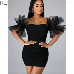 Casual Dresses HLJ Fashion Lace Ruffle Short Sleeve Bodycon Party Club Women V Neck Ruched Slim Mini Dress Spring Backless Vestidos