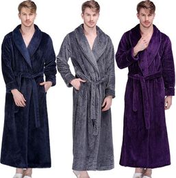 Men Winter Extra Long Thick Warm Grid Flannel Bathrobe Mens Luxury Kimono Bath Robe Women Sexy Robes Male Thermal Dressing Gown T23259438