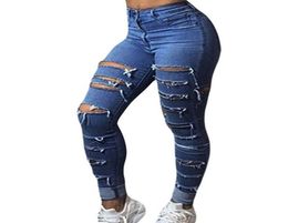 Classic hole ripped jeans for women fashion ripped high waist skinny jeans tight feet denim woman new plus size fat womens destroy6513080