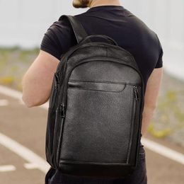 Backpack HUMERPAUL High Quality Fashion Genuine 15.6 Inch Leather Laptop Men Bagpack Student School Bag Knapsack Black