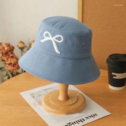 Berets Korean Ins Style Retro Bow Embroidered Bucket Hats For Women Spring Summer Travel Sun Protection Cute Fisherman Hat Basin Cap