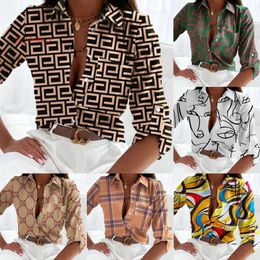 Womens Designer Fashionable T Shirts For Woman T-Shirtshigh Quality Floral Blouse Printing Lapel Long Sleeve New Casual Ladies Quality Top Sweatshirts 4e