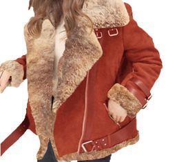 Women039s Trench Coats Winter Suede Leather Jacket Women Short Lamb Wool Motorcycle Thick Lambs Warm Coa2081474