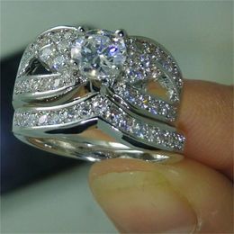 Classic Promise Ring Set AAAAA Zircon 10KT White Gold Wedding band Rings for Women Bridal Party Engagement Jewelry Gift Uekqg