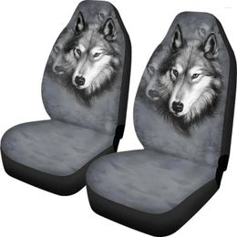 Car Seat Covers Protect 2pcs Set Wolf Print Universal Fit Front Seats For Auto Automotive Truck SUV