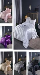 Upgraded 100 Satin Silk Bedding Set Luxury Quilt Duvet Cover and Pillowcase Bed Sheet Set Single Double Bedclothe Silky Bed Set 24697219