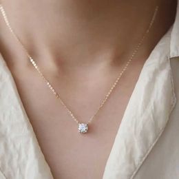 Pendant Necklaces VENTFILLE 925 Sterling Silver French Simple Crystal Pendant Clavicle Chain Necklace Women Light Luxury Party 14k Gold Jewellery Q240525