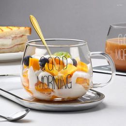 Wine Glasses 360ml Transparent Glass Cup Breakfast Coffee Tea Mug Drinks Dessert Milk Mugs Letter Printed Handle Drinkware