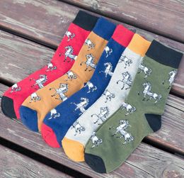 Whole 10PCS5Pairslot Cartoon Cute Horse Men Women Colorful Combed Cotton Socks High Quality Wedding Gifts Happy Funny Briti1724231