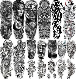 Full Arm Temporary Tattoos Sleeve For Men Women Realistic Fake Tatoos Warrior Lion Tiger Flower Tatoo Sticker8887486