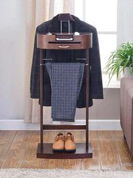 Hangers Valet Stand With Drawer Wood Suit Rack Furniture Organiser Bedroom Clothes Hanger
