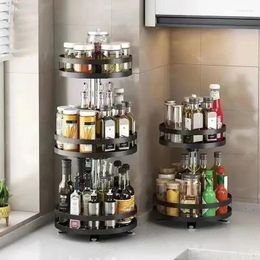 Kitchen Storage 360 ° Rotating Spice Jar Glass Organiser Non-Skid Carbon Steel Tray For Seasonings And Spices Cans Accessories