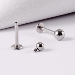 10pcs/Lot Surgical Steel Internal Thread Bar Round Ball Labret Lip Studs Cartilage Tragus Helix Piercings Body Jewellery 16G