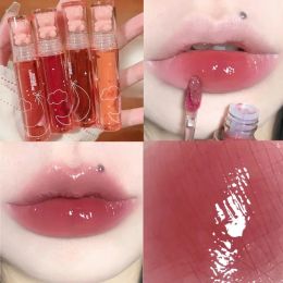 Crystal Glossy Lip Gloss Cute Pink Bear Lasting Lip Glaze Glossy Mirror Nude Liquid Lipstick Korean Women Lips Makeup Cosmetic