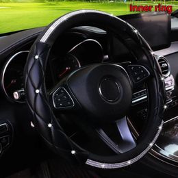 Steering Wheel Covers 1 Stereo Leather Inset Faux Diamond Flash Blingbling Car With Inner Ring Cover For 14.5-15 Inch Accessories