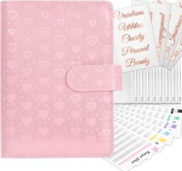 A6 Pink Blue Cover Budget Planner Binder With 8Pcs Zipper Envelopes Cash Envelopes For Budgeting Money Organiser Binder