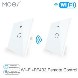 WiFi Smart Switch RF433 No Neutral Wire Single FireTransmitter Wall Panel Remote Control Switch Works with Alexa Google Home