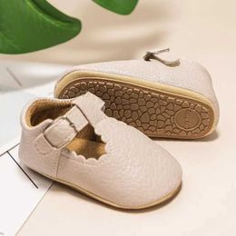 First Walkers KIDSUN Newborn Baby Shoes PU Leather Boys and Girls Shoes Preschool Rubber Sole Anti slip First Step Walker Baby Mocha d240525