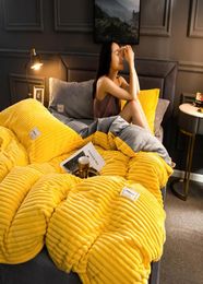 New 4PCS Plain Color Thicken Flannel Warm Bedding Set Velvet Duvet Cover Bed Sheet Pillowcases Home Bed Linens Y2004173247613