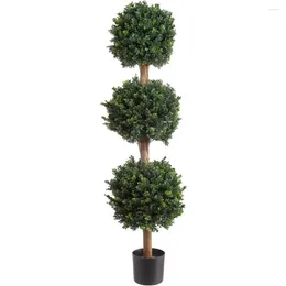 Decorative Flowers Artificial Tree Fake Plants - 5FT Faux Hedyotis Topiary Ball Plant In Weighted Pot For Indoor Or Front Porch Decorations