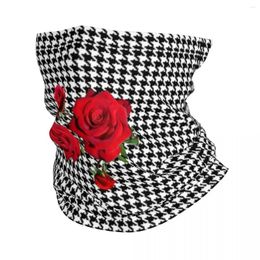 Berets Black And White Houndstooth Pattern With Red Roses Bandana Neck Gaiter Printed Wrap Scarf Warm Balaclava Cycling For Men Women