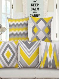 yellow and gray cushion cover cotton linen geometric throw pillow case for lounge chair 45cm nordic almofada decorative cojines8180544