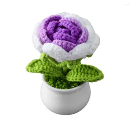 Decorative Flowers Simulated Rose Potted Plants Artificial Pots Handwoven Simulation Pot Knitting Flower Bonsai Cute Diy For Garden