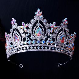 Luxury AB Colour Rhinestone Bridal Tiaras Crowns Baroque Crystal Pageant Diadem Bride Headbands Wedding Hair Jewellery Accessories 240516