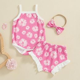 Clothing Sets CitgeeSummer Infant Baby Girl Outfit Floral Print Sleeveless Romper Ruffled Shorts And Bow Headband Clothes Set