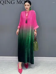 Casual Dresses QING MO 2024 Spring Autumn Velvet Dress Women Tie Dyed Colorful Chinese Long Elegant Ladies Loose Fashion ZXF4954