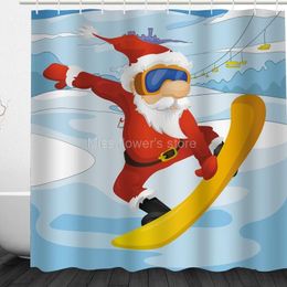 Shower Curtains Christmas Sport Santa Claus Football Design Custom Bathroom Waterproof Mildew Polyester Fabric 12 Hooks